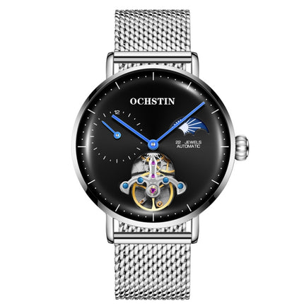 OCHSTIN 6121 Flywheel Mechanical Watch Fashion Hollow Full Automatic Mechanical Watch Business Men Watch Stainless Steel Watch Waterproof Watch(Silver Black)-garmade.com