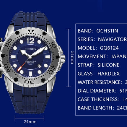 OCHSTIN 6124 Night Light Waterproof Men Watch Outdoor Sports Quartz Watch Silicone Watch(Blue)-garmade.com