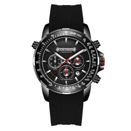 OCHSTIN 6125A Multi Function Chronograph Men Sports Silicone Quartz Waterproof Men Watch(Black)-garmade.com