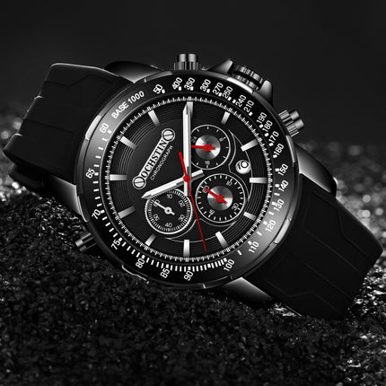 OCHSTIN 6125A Multi Function Chronograph Men Sports Silicone Quartz Waterproof Men Watch(Black)-garmade.com