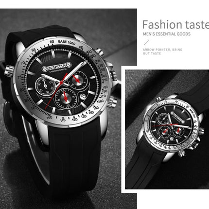 OCHSTIN 6125A Multi Function Chronograph Men Sports Silicone Quartz Waterproof Men Watch(Black)-garmade.com