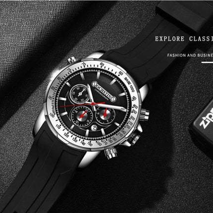 OCHSTIN 6125A Multi Function Chronograph Men Sports Silicone Quartz Waterproof Men Watch(Black)-garmade.com