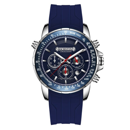 OCHSTIN 6125A Multi Function Chronograph Men Sports Silicone Quartz Waterproof Men Watch(Blue)-garmade.com