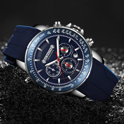 OCHSTIN 6125A Multi Function Chronograph Men Sports Silicone Quartz Waterproof Men Watch(Blue)-garmade.com