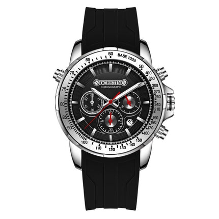 OCHSTIN 6125A Multi Function Chronograph Men Sports Silicone Quartz Waterproof Men Watch( Silver)-garmade.com