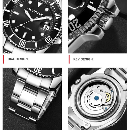 OCHSTIN 6126 Water Ghost Full Automatic Solid Stainless Steel Men Mechanical Watch Waterproof Night Light(Blue)-garmade.com