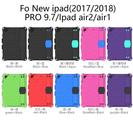 For iPad 9.7 2017/2018 Honeycomb Design EVA + PC Four Corner Anti Falling Flat Protective Shell With Straps(Black + Mint)-garmade.com