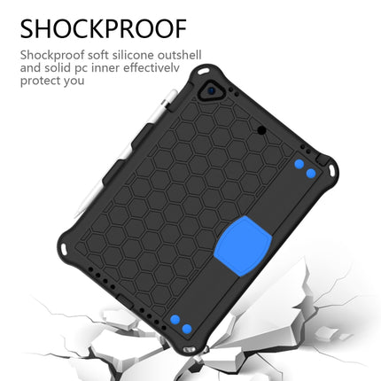 For iPad 9.7 2017/2018 Honeycomb Design EVA + PC Four Corner Anti Falling Flat Protective Shell With Straps(Black+Blue)-garmade.com