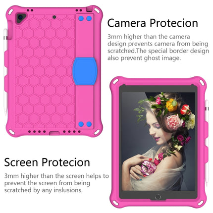 For iPad 9.7 2017/2018 Honeycomb Design EVA + PC Four Corner Anti Falling Flat Protective Shell With Straps(Rose Red+Blue)-garmade.com