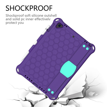 For iPad 9.7 2017/2018 Honeycomb Design EVA + PC Four Corner Anti Falling Flat Protective Shell With Straps(Purple + Mint)-garmade.com