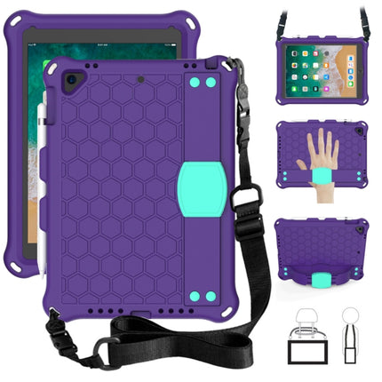 For iPad 9.7 2017/2018 Honeycomb Design EVA + PC Four Corner Anti Falling Flat Protective Shell With Straps(Purple + Mint)-garmade.com