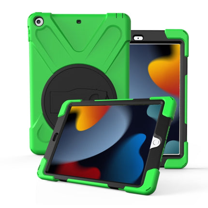 For iPad 10.2 2021 / 2020 / 2019 360 Degree Rotation PC + Silicone Protective Case with Holder & Hand-strap(Light Green)-garmade.com