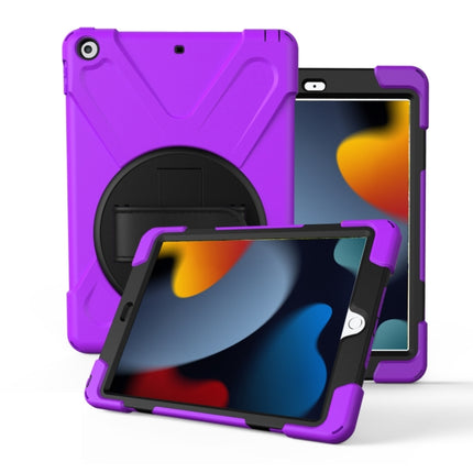 For iPad 10.2 2021 / 2020 / 2019 360 Degree Rotation PC + Silicone Protective Case with Holder & Hand-strap(Purple)-garmade.com