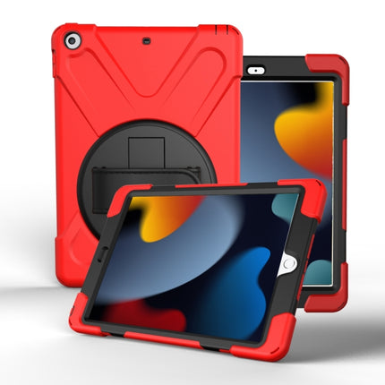 For iPad 10.2 2021 / 2020 / 2019 360 Degree Rotation PC + Silicone Protective Case with Holder & Hand-strap(Red)-garmade.com