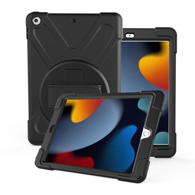 For iPad 10.2 2021 / 2020 / 2019 360 Degree Rotation PC + Silicone Protective Case with Holder & Hand-strap(Black)-garmade.com