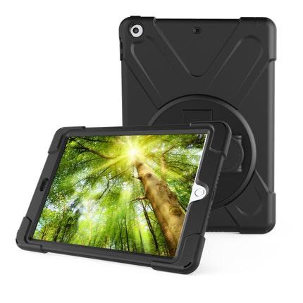For iPad 10.2 2021 / 2020 / 2019 360 Degree Rotation PC + Silicone Protective Case with Holder & Hand-strap(Dark Blue)-garmade.com