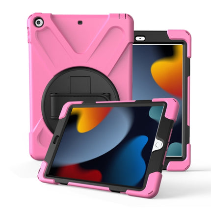 For iPad 10.2 2021 / 2020 / 2019 360 Degree Rotation PC + Silicone Protective Case with Holder & Hand-strap(Pink)-garmade.com