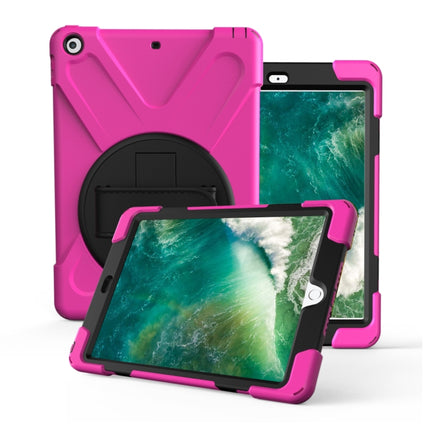For iPad Pro10.5 / Air 10.5 2019 360 Degree Rotation PC + Silicone Protective Case with Holder & Hand-strap(Rose Red)-garmade.com