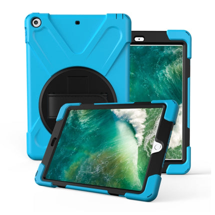 For iPad Pro10.5 / Air 10.5 2019 360 Degree Rotation PC + Silicone Protective Case with Holder & Hand-strap(Light Blue)-garmade.com