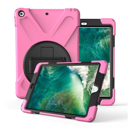 For iPad Pro10.5 / Air 10.5 2019 360 Degree Rotation PC + Silicone Protective Case with Holder & Hand-strap(Pink)-garmade.com