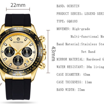 OCHSTIN 6103 Multi Function Quartz Watch Silicone Watch Band Sports Luminous Waterproof Watch(Gold)-garmade.com