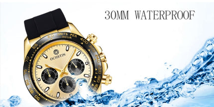 OCHSTIN 6103 Multi Function Quartz Watch Silicone Watch Band Sports Luminous Waterproof Watch(Gold)-garmade.com