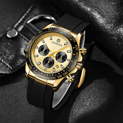 OCHSTIN 6103 Multi Function Quartz Watch Silicone Watch Band Sports Luminous Waterproof Watch(Gold)-garmade.com