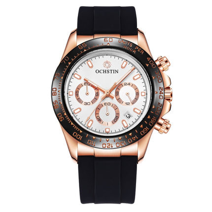 OCHSTIN 6103 Multi Function Quartz Watch Silicone Watch Band Sports Luminous Waterproof Watch(Rose Gold White )-garmade.com