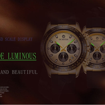 OCHSTIN 6103 Multi Function Quartz Watch Silicone Watch Band Sports Luminous Waterproof Watch(Rose Gold White )-garmade.com