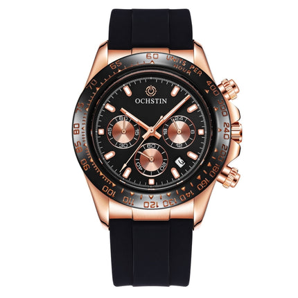 OCHSTIN 6103 Multi Function Quartz Watch Silicone Watch Band Sports Luminous Waterproof Watch(Rose Gold Black)-garmade.com