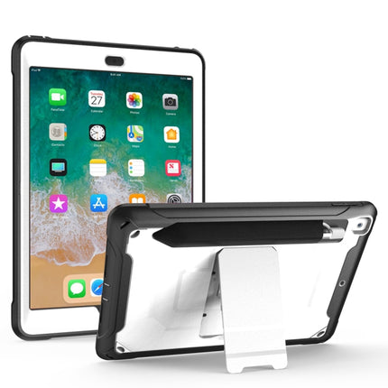 For iPad 9.7 (2018) & (2017) 360 Degree Rotation PC + Silicone Protective Case with Holder & Hand-strap(White)-garmade.com