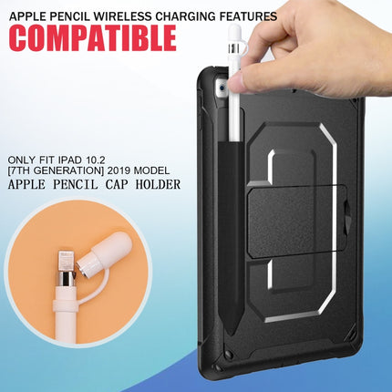 For iPad 10.2 2019 360 Degree Rotation PC + Silicone Protective Case with Holder & Hand-strap(White)-garmade.com