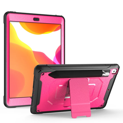 For iPad 10.2 2019 360 Degree Rotation PC + Silicone Protective Case with Holder & Hand-strap(Rose Red)-garmade.com