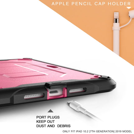 For iPad 10.2 2019 360 Degree Rotation PC + Silicone Protective Case with Holder & Hand-strap(Rose Red)-garmade.com