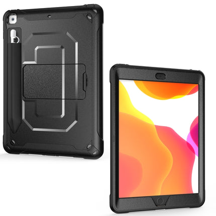 For iPad 10.2 2019 360 Degree Rotation PC + Silicone Protective Case with Holder & Hand-strap(Black)-garmade.com