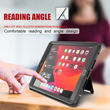 For iPad 10.2 2019 360 Degree Rotation PC + Silicone Protective Case with Holder & Hand-strap(Black)-garmade.com