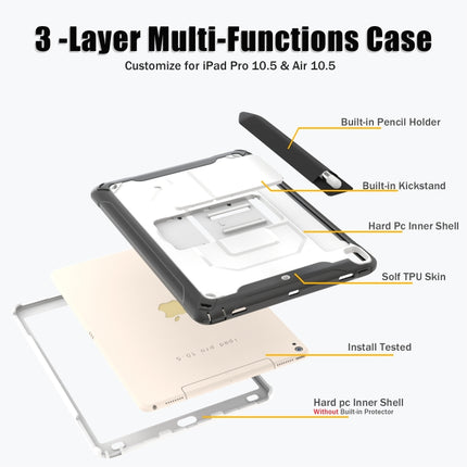For iPad Pro 10.5 / Air 10.5 360 Degree Rotation PC + Silicone Protective Case with Holder & Hand-strap(White)-garmade.com