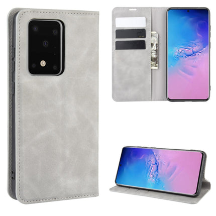 For Galaxy S20 Ultra Retro-skin Business Magnetic Suction Leather Case with Holder & Card Slots & Wallet(Grey)-garmade.com
