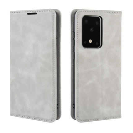 For Galaxy S20 Ultra Retro-skin Business Magnetic Suction Leather Case with Holder & Card Slots & Wallet(Grey)-garmade.com
