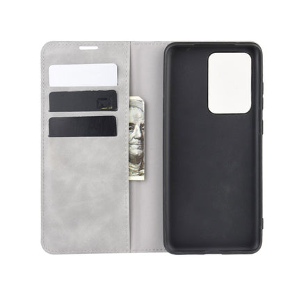 For Galaxy S20 Ultra Retro-skin Business Magnetic Suction Leather Case with Holder & Card Slots & Wallet(Grey)-garmade.com