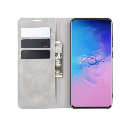 For Galaxy S20 Ultra Retro-skin Business Magnetic Suction Leather Case with Holder & Card Slots & Wallet(Grey)-garmade.com