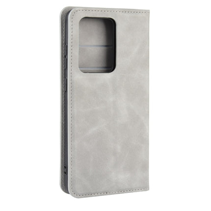 For Galaxy S20 Ultra Retro-skin Business Magnetic Suction Leather Case with Holder & Card Slots & Wallet(Grey)-garmade.com