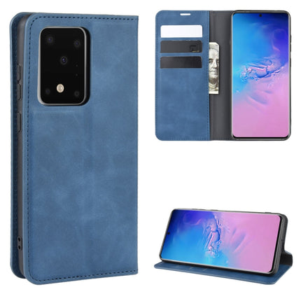 For Galaxy S20 Ultra Retro-skin Business Magnetic Suction Leather Case with Holder & Card Slots & Wallet(Dark Blue)-garmade.com