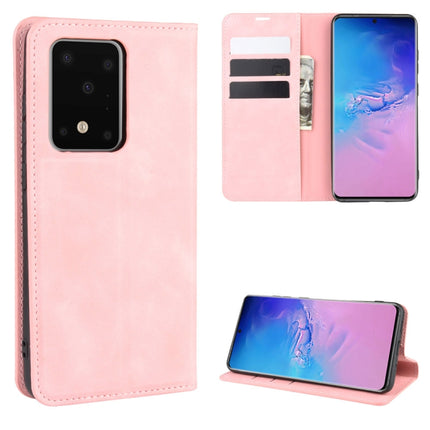 For Galaxy S20 Ultra Retro-skin Business Magnetic Suction Leather Case with Holder & Card Slots & Wallet(Pink)-garmade.com