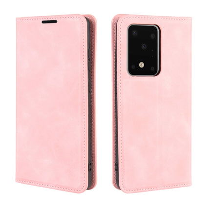 For Galaxy S20 Ultra Retro-skin Business Magnetic Suction Leather Case with Holder & Card Slots & Wallet(Pink)-garmade.com