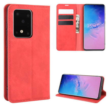 For Galaxy S20 Ultra Retro-skin Business Magnetic Suction Leather Case with Holder & Card Slots & Wallet(Red)-garmade.com