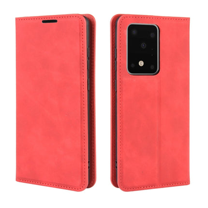 For Galaxy S20 Ultra Retro-skin Business Magnetic Suction Leather Case with Holder & Card Slots & Wallet(Red)-garmade.com