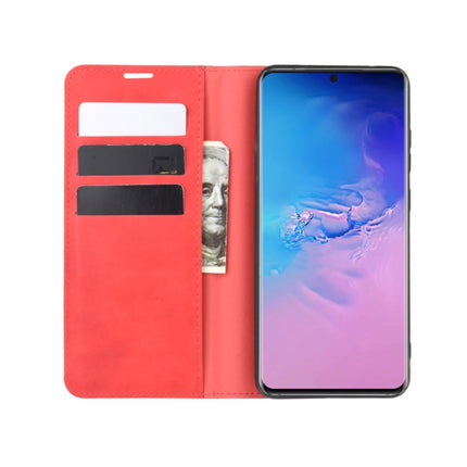 For Galaxy S20 Ultra Retro-skin Business Magnetic Suction Leather Case with Holder & Card Slots & Wallet(Red)-garmade.com