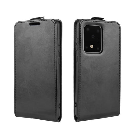 For Galaxy S20 Ultra R64 Texture Single Vertical Flip Leather Protective Case with Card Slots & Photo Frame(Black)-garmade.com