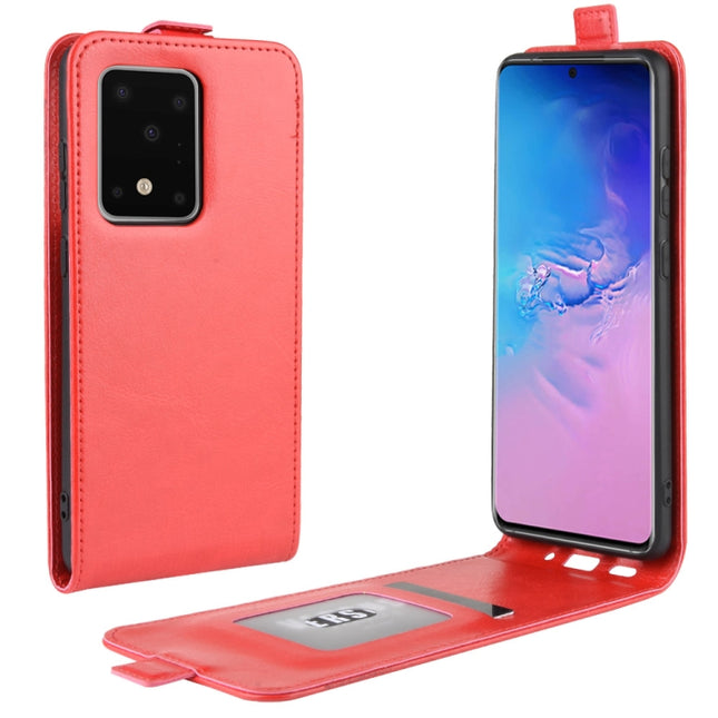 For Galaxy S20 Ultra R64 Texture Single Vertical Flip Leather Protective Case with Card Slots & Photo Frame(Red)-garmade.com